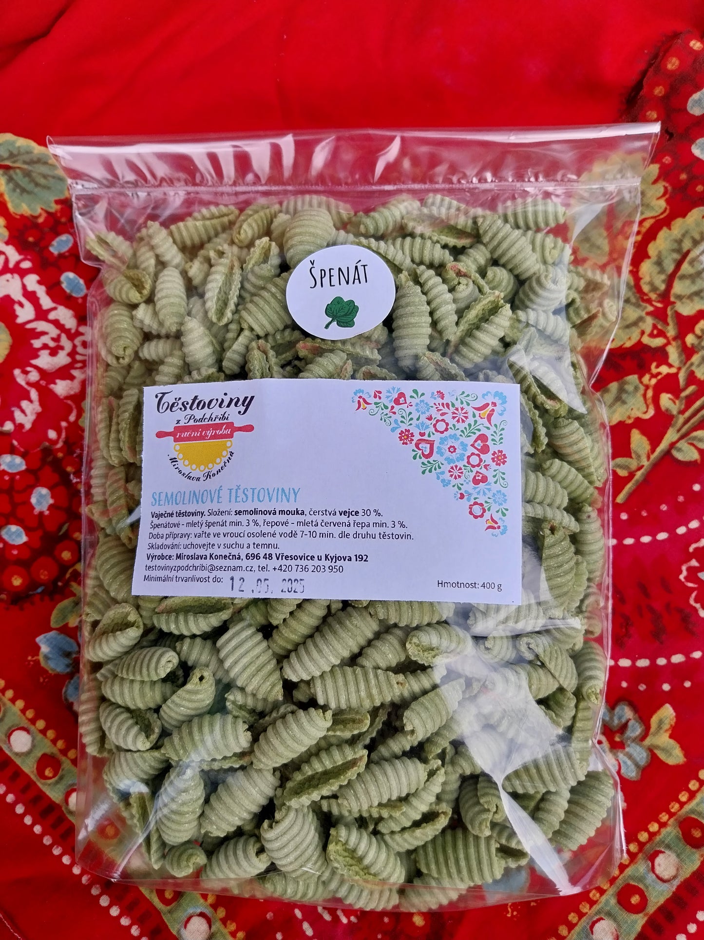 Semolinové Mušle špenátové 400g