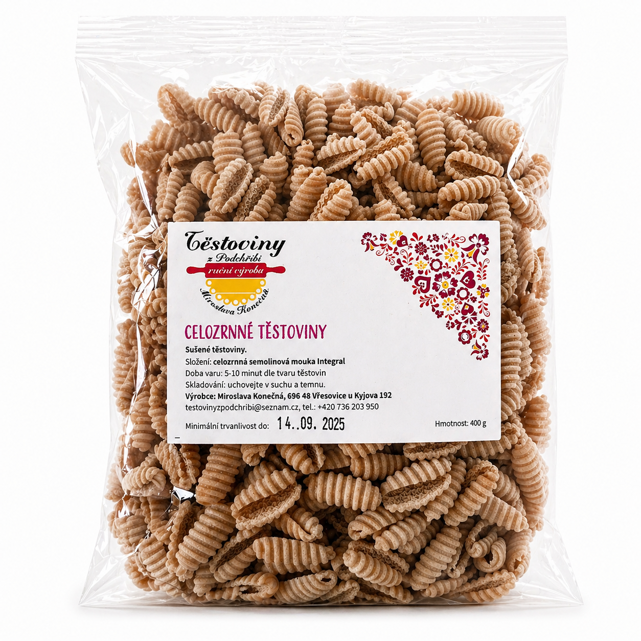Celozrnné semolinové mušle 400g