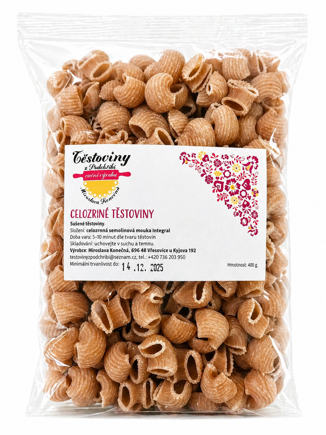 Celozrnné makarony 400g