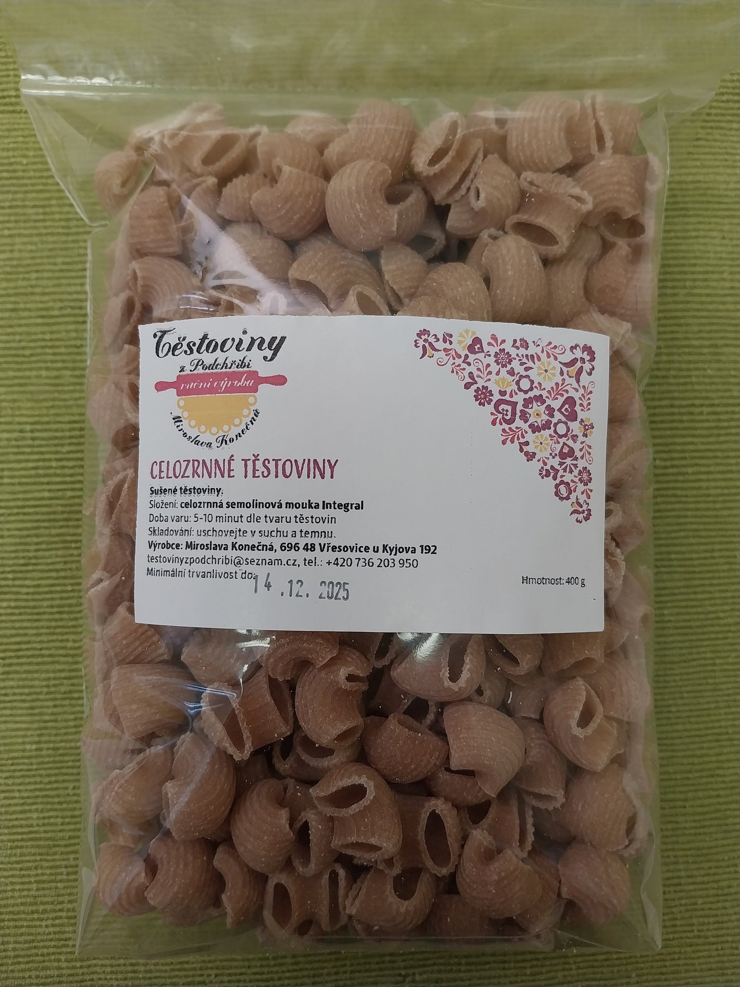 NOVINKA Celozrnné makarony 400g